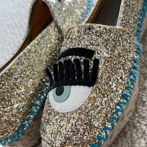 chiara ferragni glitter gold espadrille 40